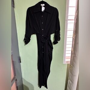 Black Long Sleeve Buttoned Up Jumpsuit